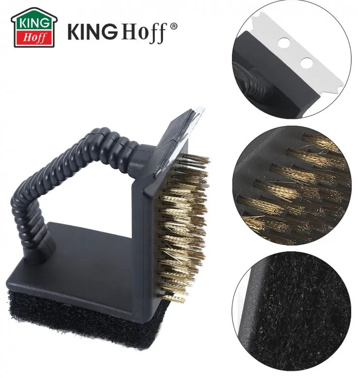 Perie de curatat gratar 3in1 Kinghoff KH 1913, 12x10x7 cm, Maner ergonomic, Universal, Negru