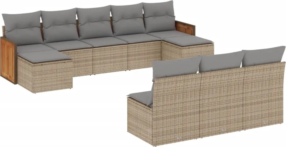 vidaXL Set canapele de grădină cu perne, 10 piese, bej, poliratan