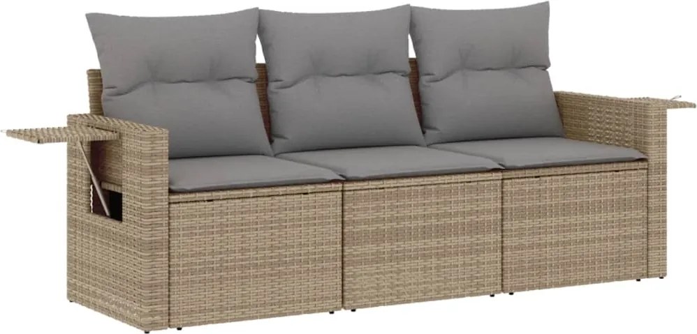 vidaXL Set canapele de grădină, 3 piese, cu perne, bej, poliratan