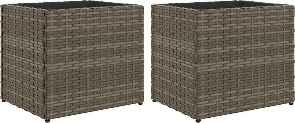 vidaXL Jardiniere de grădină, 2 buc., gri, 36x30x32 cm, poliratan