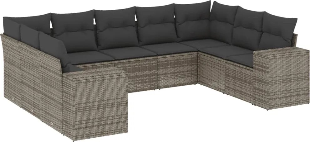 vidaXL Set canapele de grădină, 9 piese, cu perne, gri, poliratan