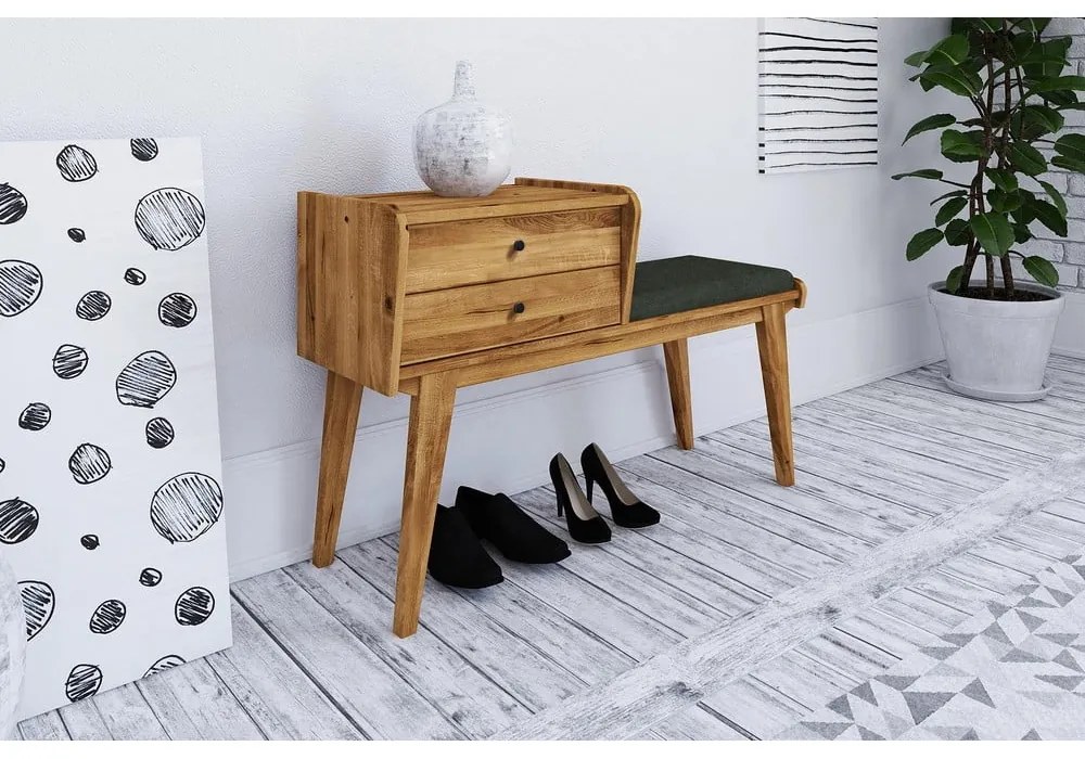 Bancă din stejar cu sertare cu șezut verde Retro - The Beds