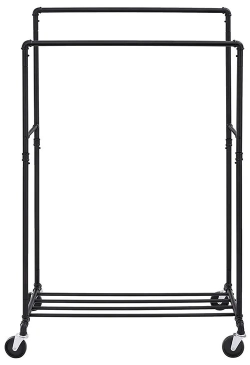 Suport pentru haine dublu pe roți, negru