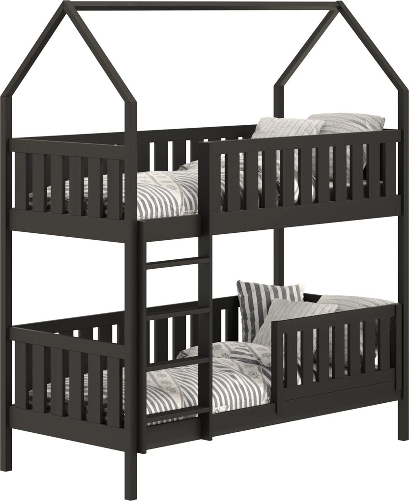 Pat Nemos pentru copii supraetajat tip căsuță – Culoare Negru, 80x180