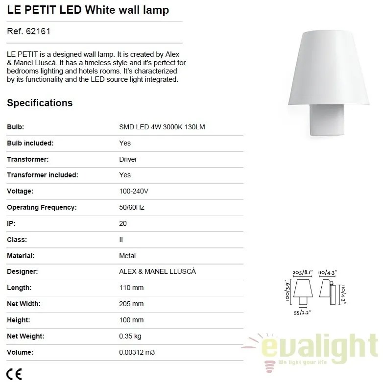 Aplica perete LED stil modern minimalist LE PETIT alba 62161
