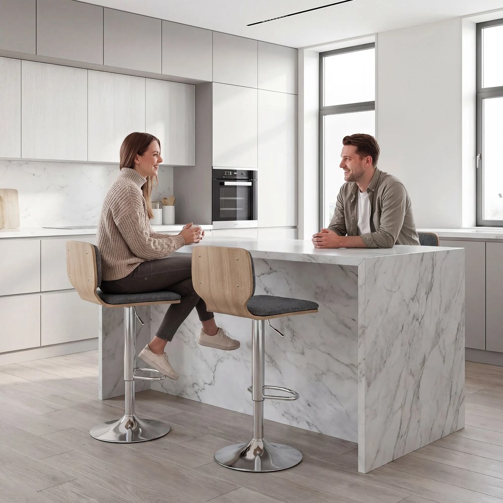 HOMCOM Set de 2 scaune de bar scaune de bar reglabile pe înălțime spătar suport pentru picioare rotative 360° 41x47,5x81-102cm gri | Aosom Romania