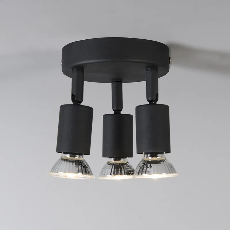 Spotlight industrial negru inclinabil rotund cu 3 lumini - Jeany