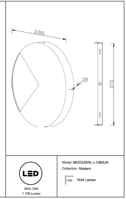Aplica de perete cu lumina ambientala LED Jupiter, diametru 38,1cm