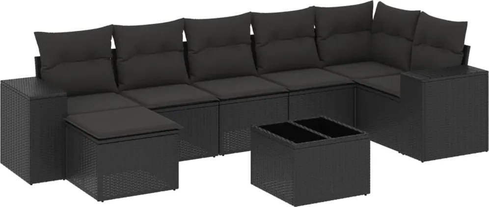 vidaXL Set mobilier de grădină cu perne, 8 piese, negru, poliratan