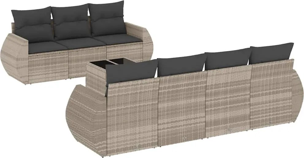 vidaXL Set mobilier de grădină cu perne, 8 piese gri deschis poliratan