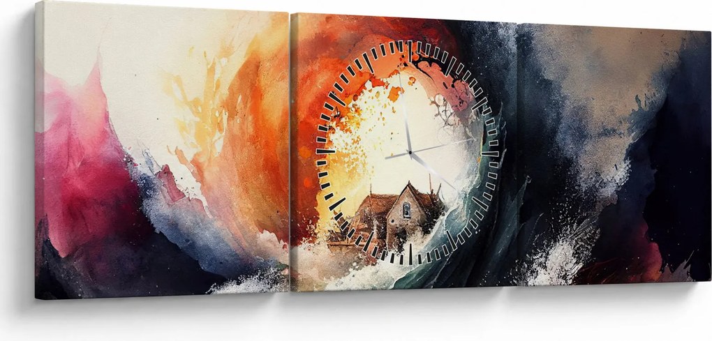 Tablou - În vârtejul potopului, acuarelă (cu ceas) (90x30 cm)