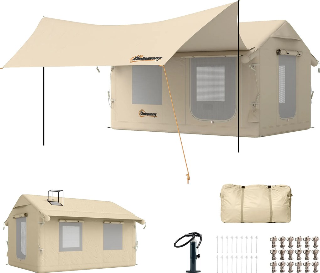 Outsunny Corturi Gonflabile Impermeabile pentru Glamping cu Orificiu pentru Sobă pentru 6-8 Persoane | Aosom Romania