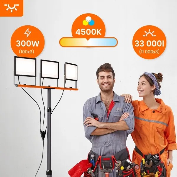 Proiector LED cu stativ 3xLED/100W/230V 4500K IP65 negru/portocaliu