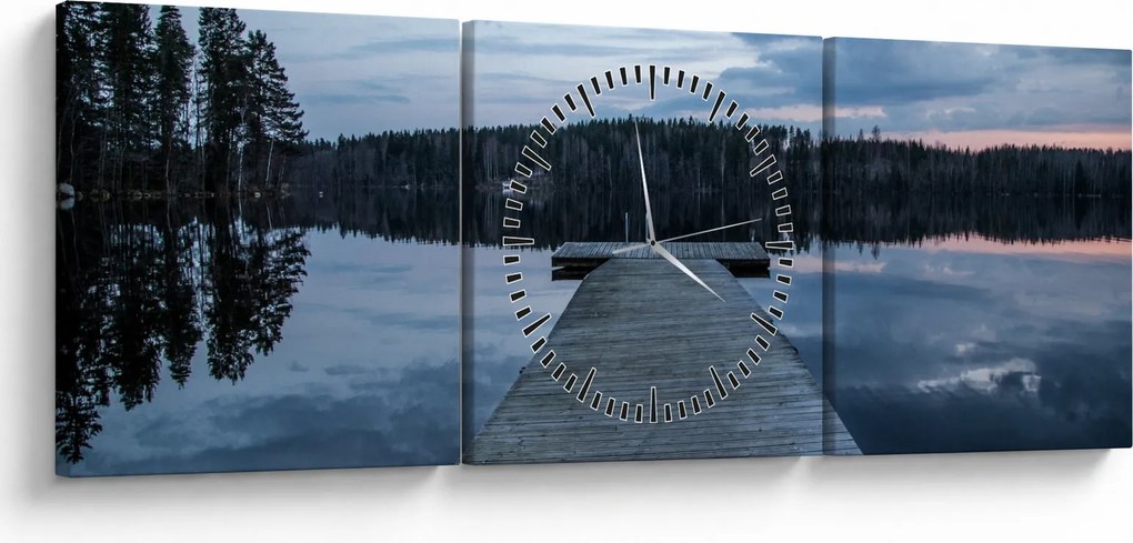 Tablou - Ponton de lemn, lac (cu ceas) (90x30 cm)