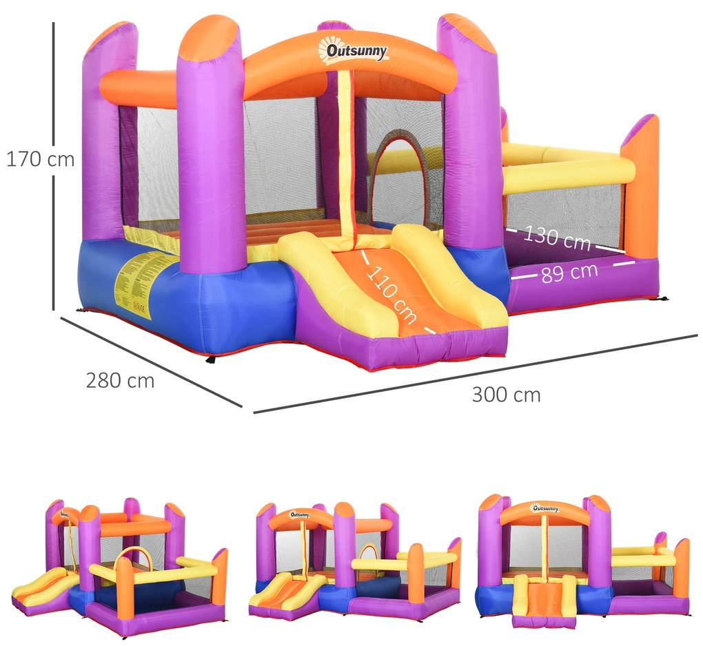 Castel Gonflabil pentru Copii Outsunny cu Trambulina si Piscina, Multicolor, 300x280x170cm | Aosom Romania