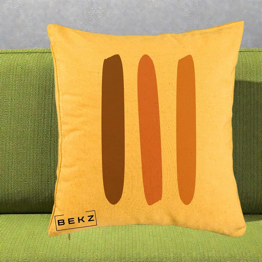 Perna Decorativa Abstract Linii Terracotta, 40x40 cm, Galben, Husa Detasabila, Perna Inclusa, BEKZ®