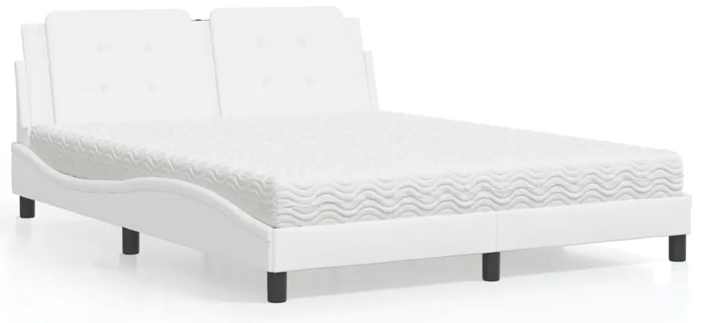vidaXL Pat cu saltea, alb, 160x200 cm, piele ecologică