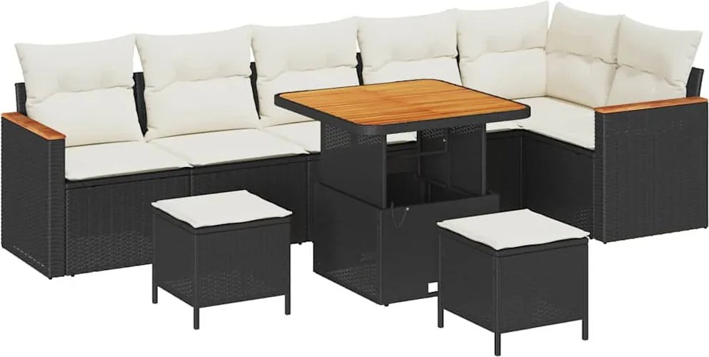 vidaXL Set de canapele pentru grădină 9 pcs Negru poliratan