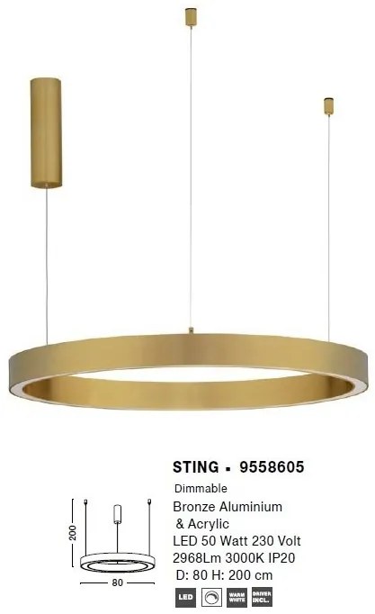 Lustra LED suspendata design circular STING Bronz 80cm