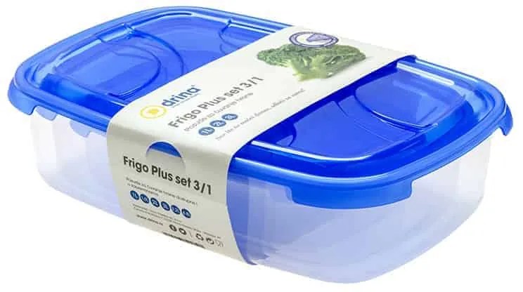Set de 3 Cutii alimentare cu Capac Albastru, Dreptunghiulare, 1-3l