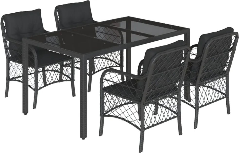 vidaXL Set mobilier de grădină cu perne, 5 piese, negru, poliratan
