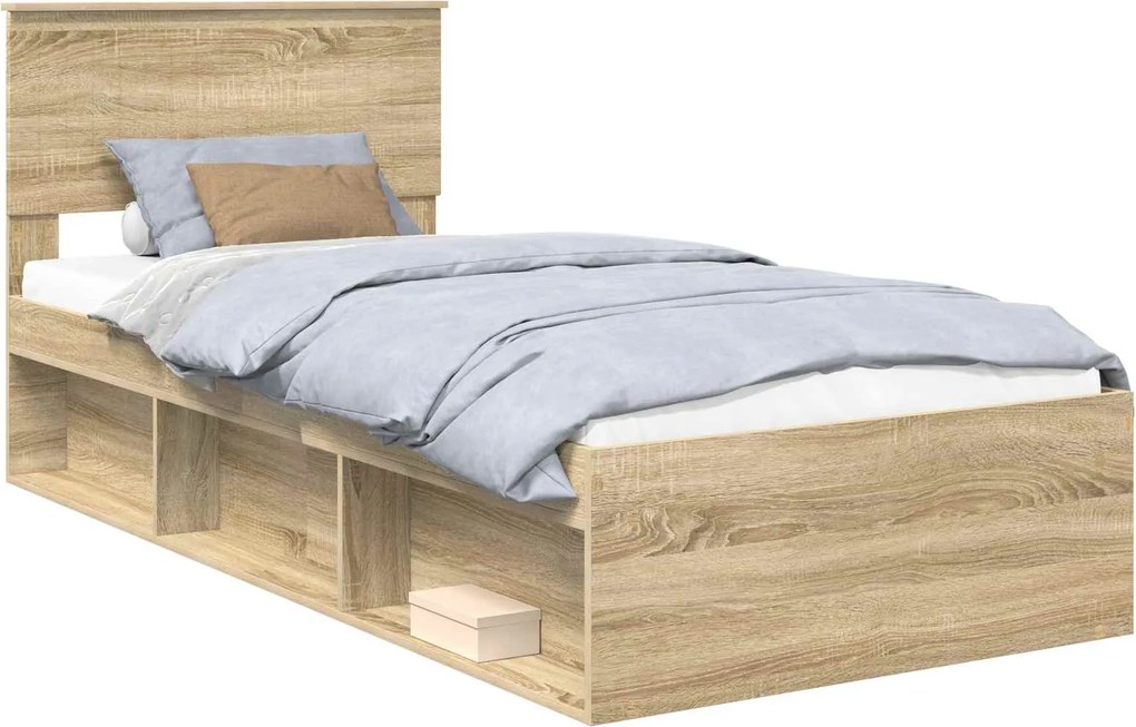 vidaXL Cadru de pat cu headboard Sonoma 90 x 190 cm Lemn de pin masiv