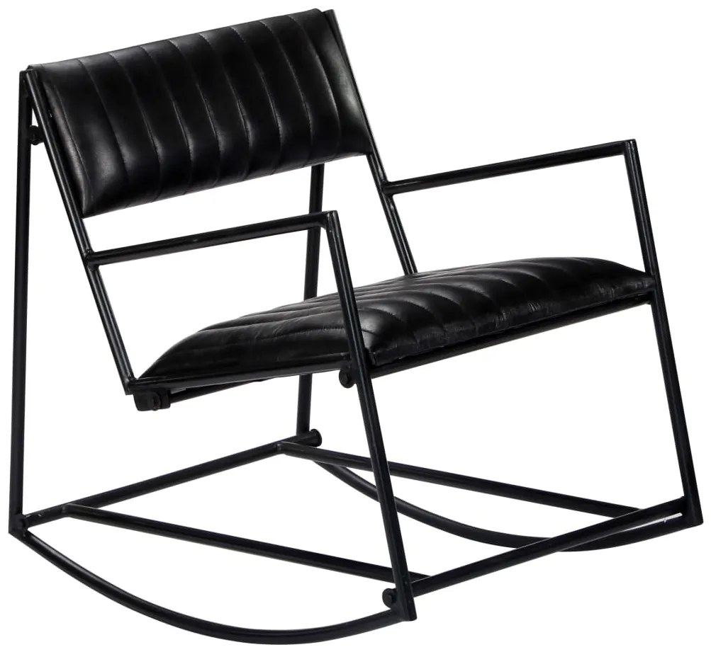 vidaXL Scaun balansoar, negru, piele naturală