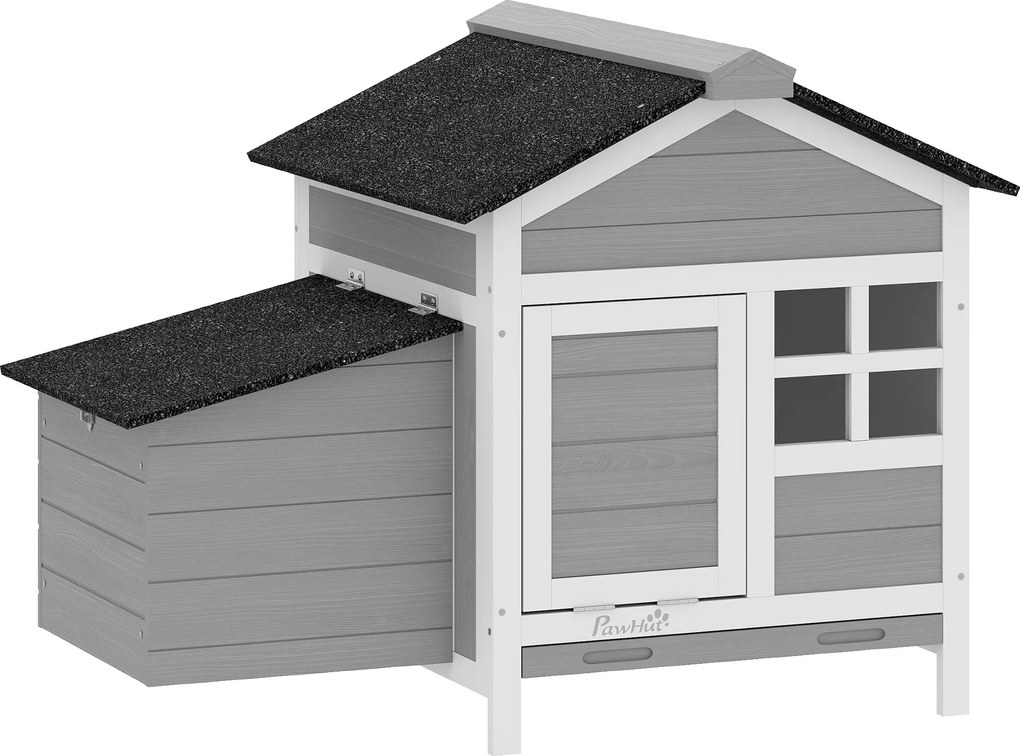 PawHut Coteț din lemn, acoperiș din asfalt și cuibar adăpost pentru 4 găini cu fereastră din acril 92 x 64 x 69 cm gri | Aosom Romania