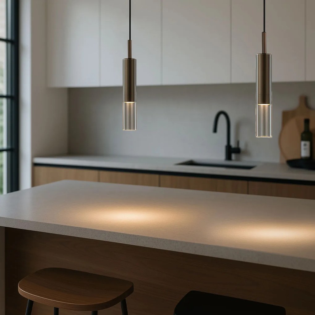 Spot modern bronz închis cu sticlă transparentă pentru sistem de șină monofazat - Slimline Loyce