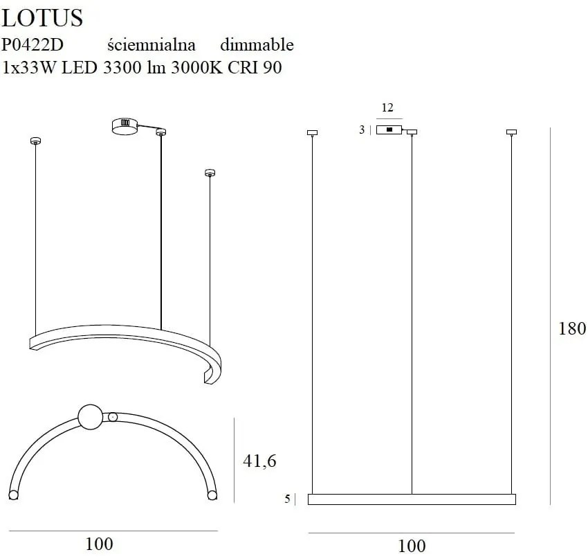 Lustra dimabila LED suspendata LOTUS P0422D MX