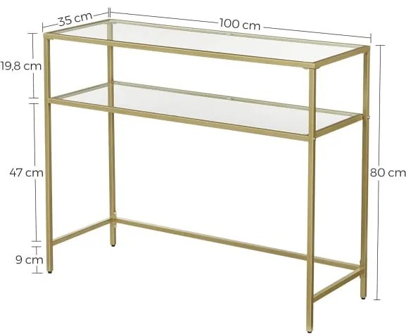 Consola Cu 2 Rafturi, Picioare Reglabile, Auriu, 100 Cm