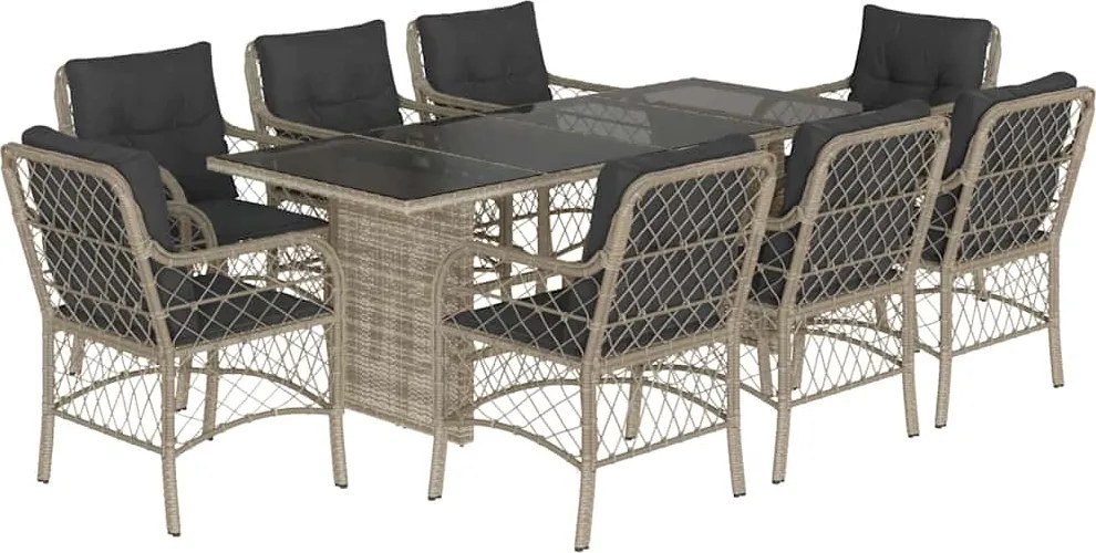 vidaXL Set mobilier grădină cu perne, 9 piese, gri deschis, poliratan