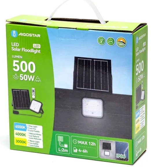 Aigostar - Proiector solar LED reglabil LED/50W/3,4V IP66 + telecomandă