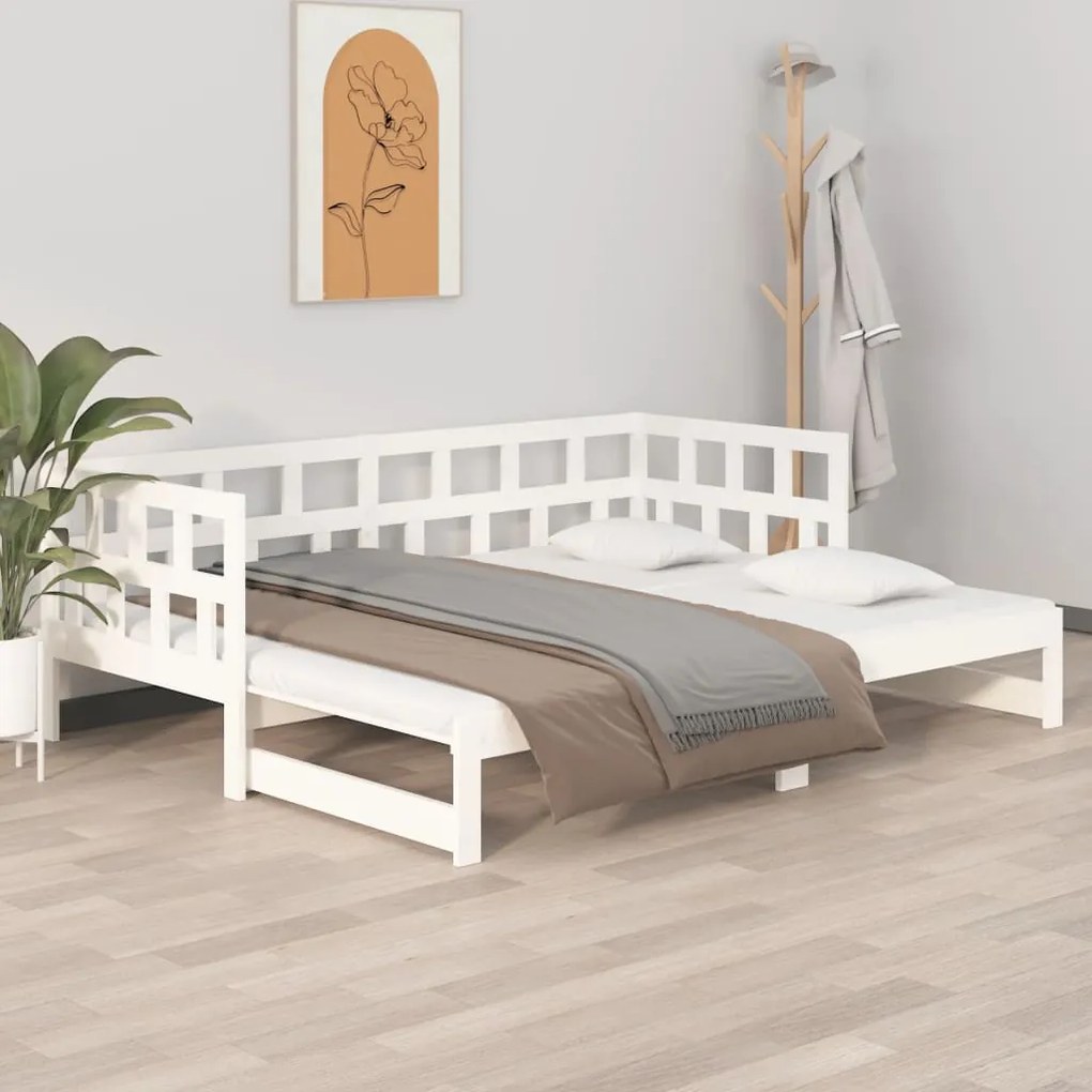 820223 vidaXL Pat extensibil de zi, alb, 2x(90x200) cm, lemn masiv de pin