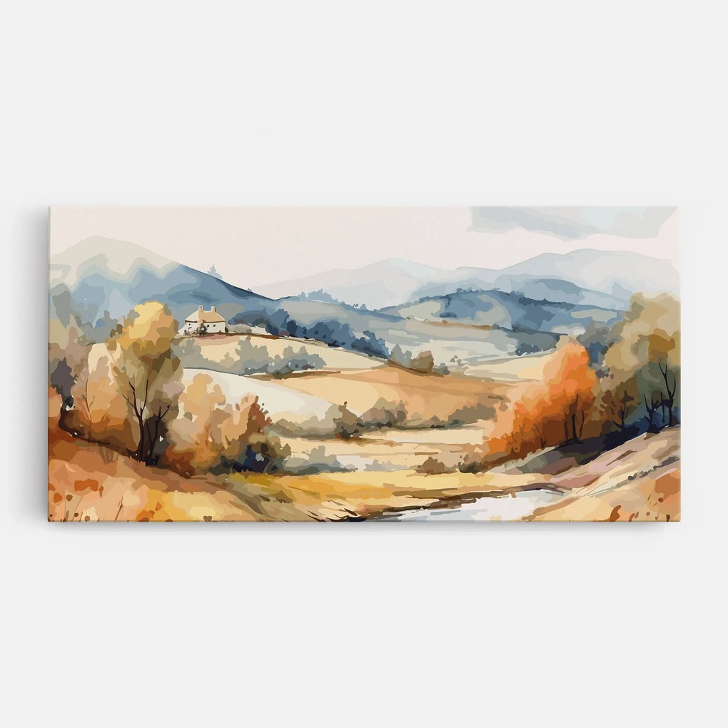 Tablou Canvas, 100x200cm, Dormitor si Living, Peisaje, Toamna, Blue Orange Autumn
