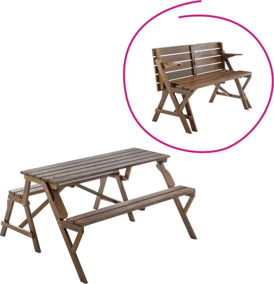 Masă de grădină/bancă, 2în1, maro, ZAGIR