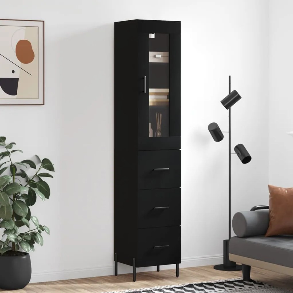 3199242 vidaXL Dulap înalt, negru, 34,5x34x180 cm, lemn prelucrat
