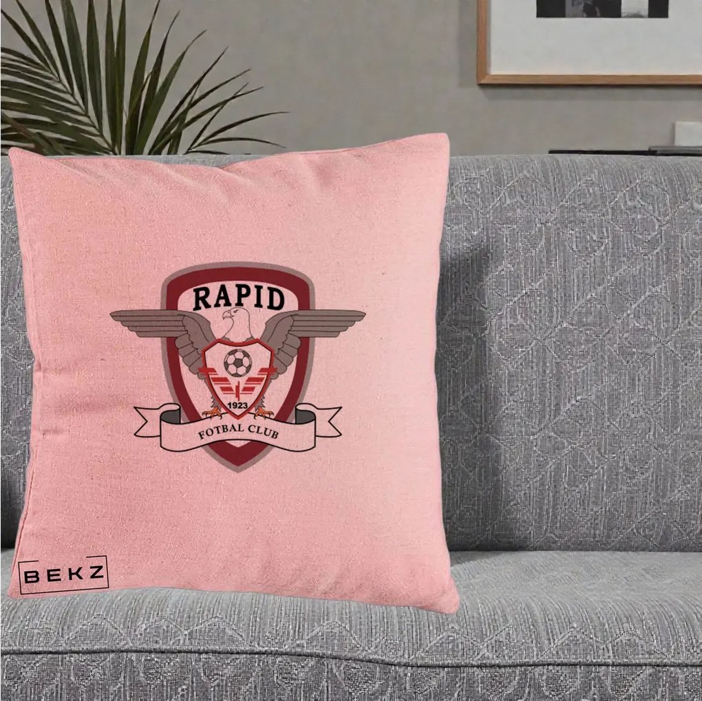 Perna Personalizata Rapid Fotbal Club 1923, 40x40 cm, Roz, Husa Detasabila, Perna Inclusa, BEKZ®