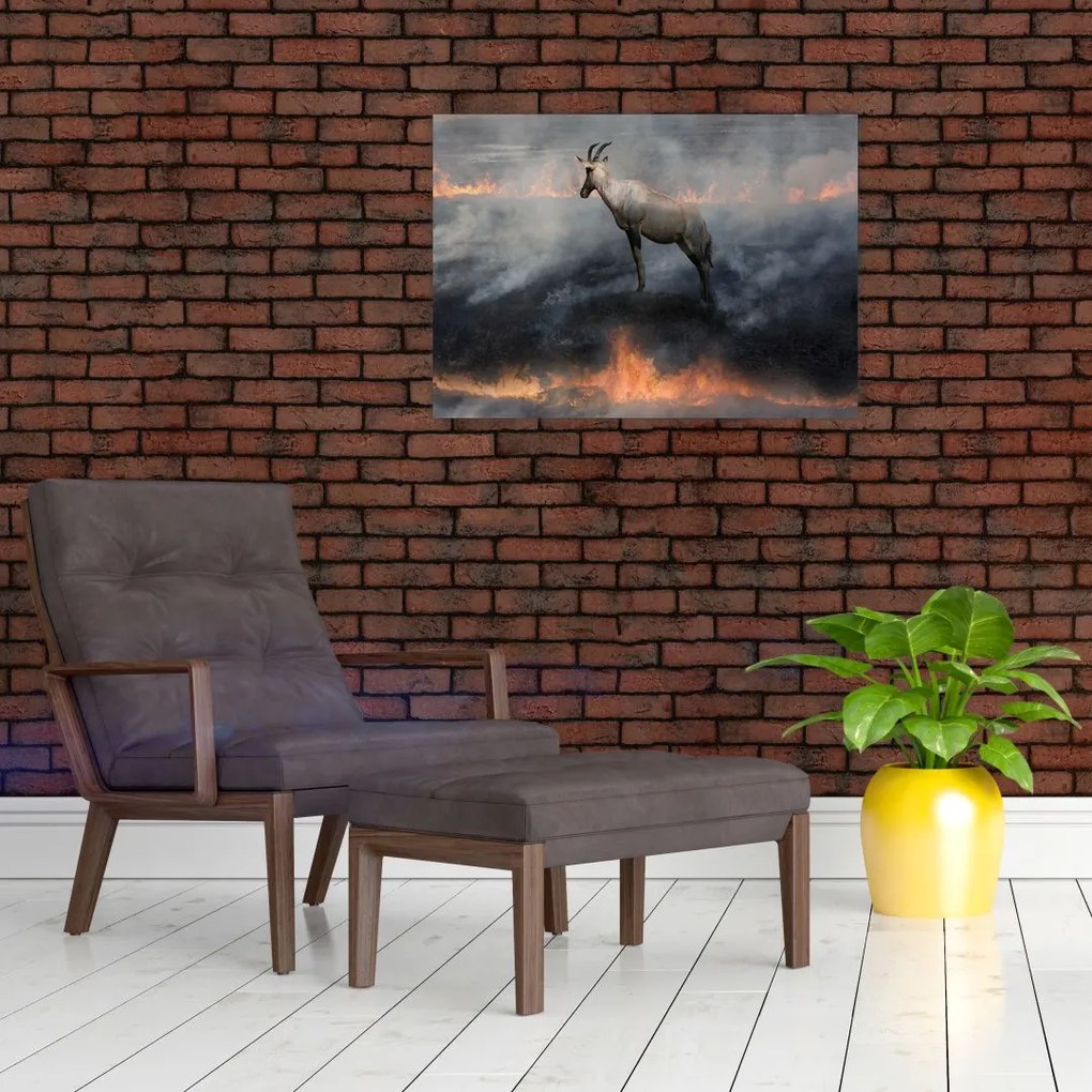 Tablou cu capră de munte în foc (70x50 cm)