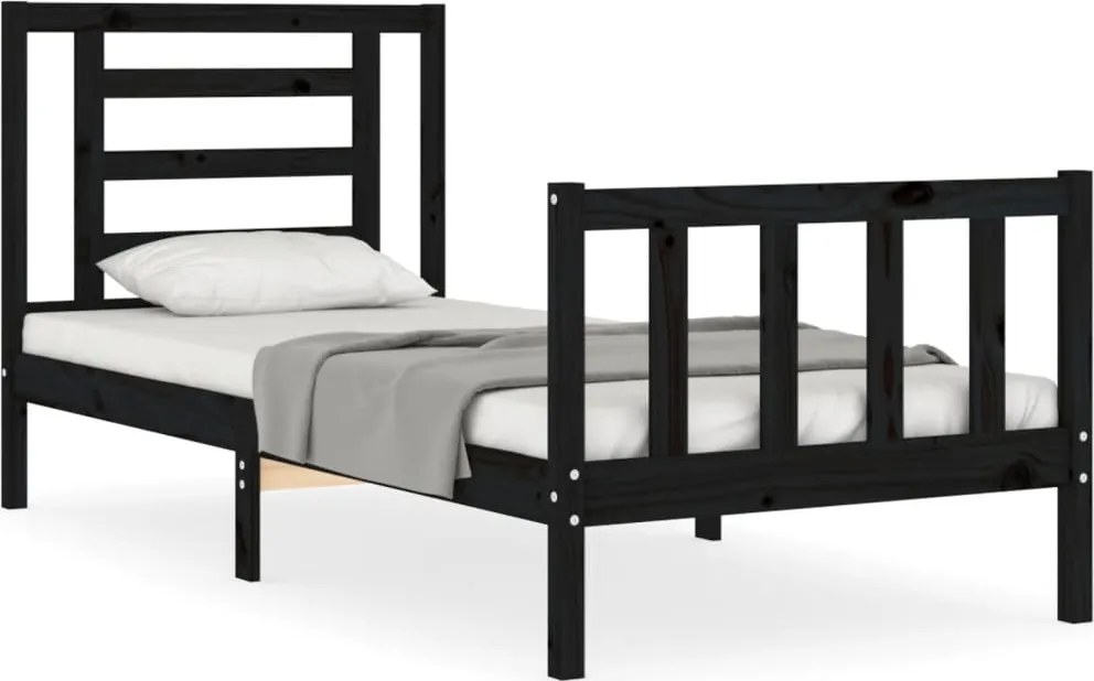 vidaXL Cadru de pat cu tăblie Small Single, negru, lemn masiv