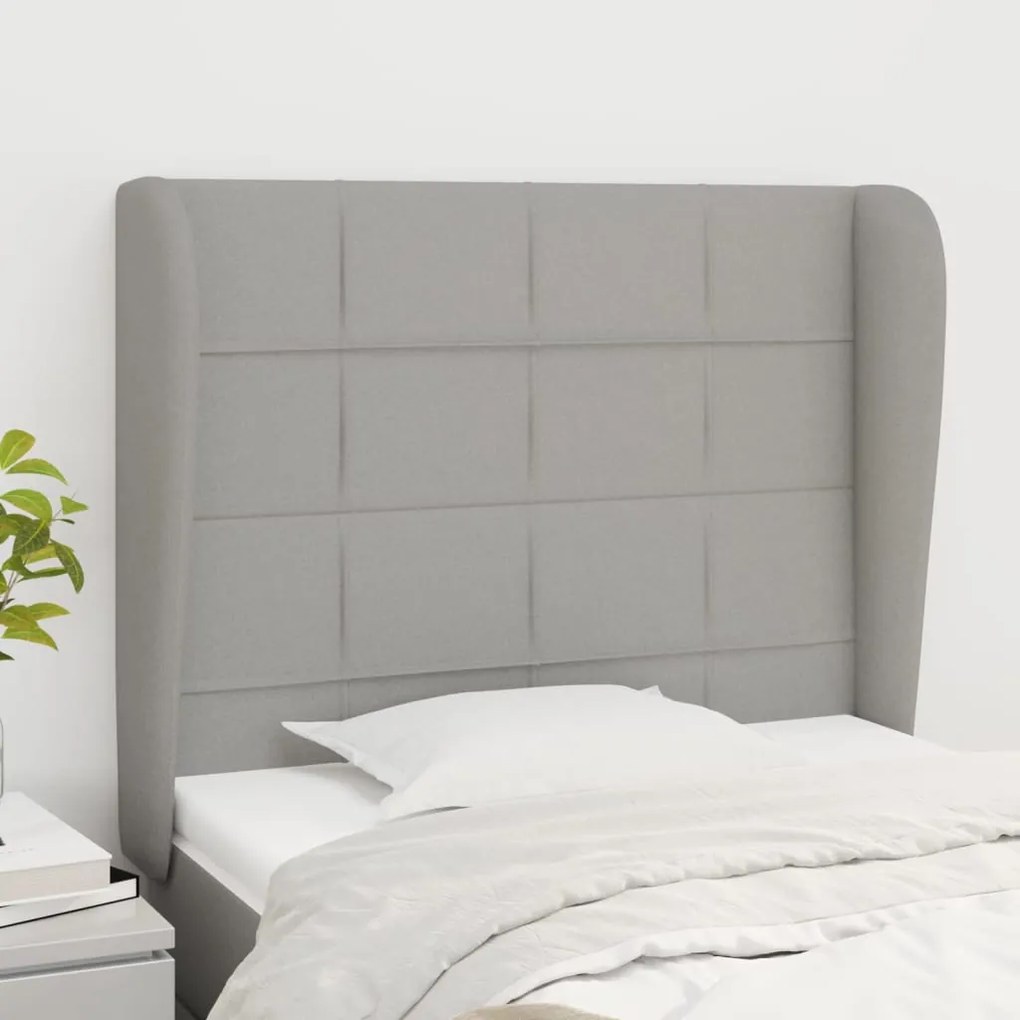 vidaXL Tăblie de pat cu aripioare gri deschis 83x23x118/128 cm textil