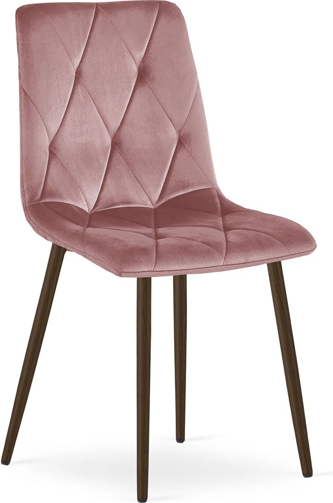 Scaun Bucatarie/Dining Fido Picioare Finisaj Lemn Culoare Nuc, Catifea Roz