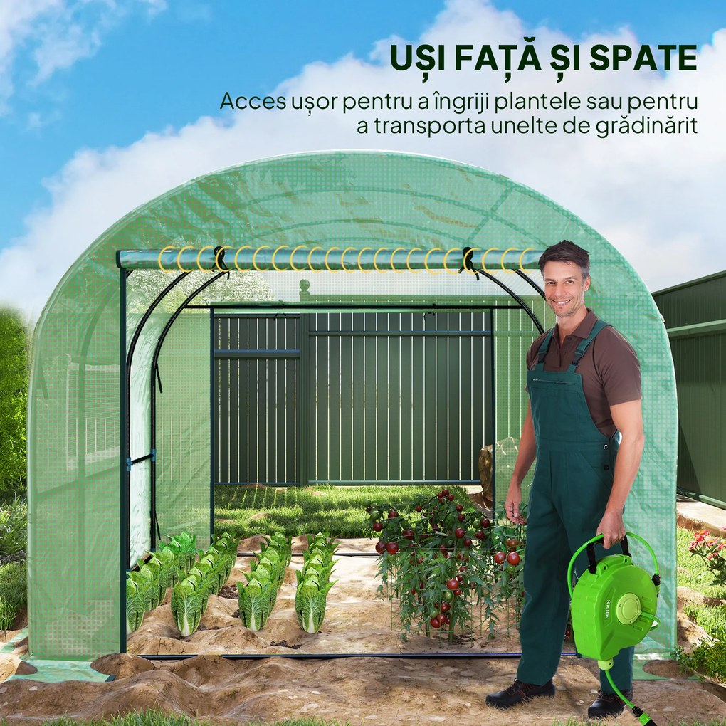Outsunny Seră Tip Tunel 300 x 300cm Walk-In - Verde | Aosom Romania