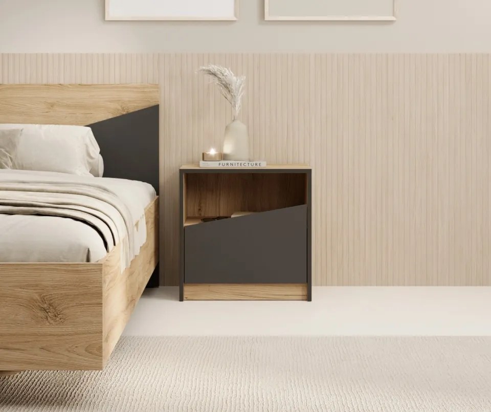 Noptiera, 50x50 cm, I Atson, ADRK Furniture (Culoare: Stejar / Gri)