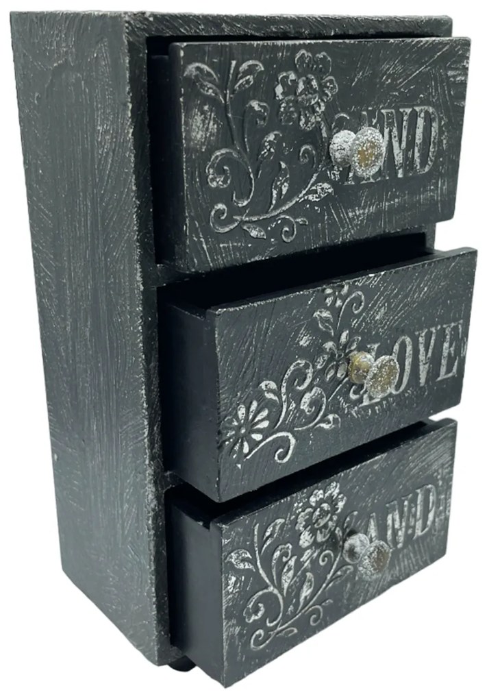 Cutie cu 3 sertare din lemn JANE, 11x6x19cm
