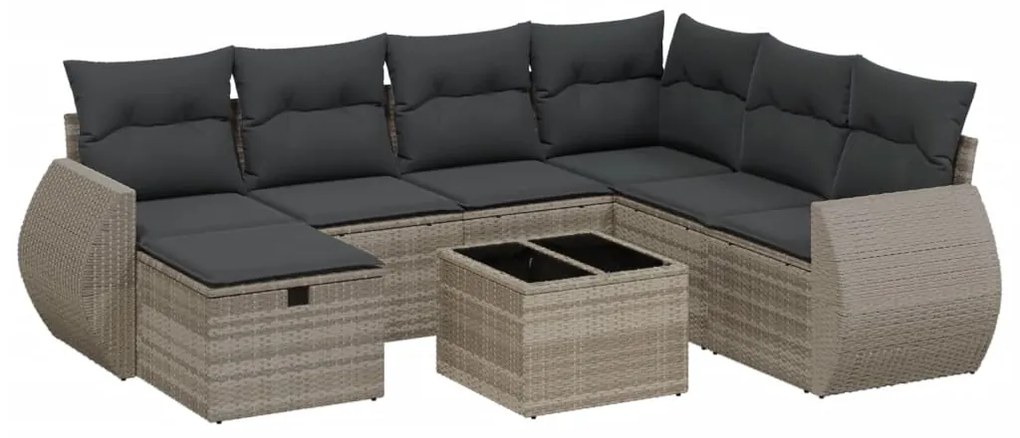 3264158 vidaXL Set mobilier de grădină cu perne, 8 piese gri deschis poliratan