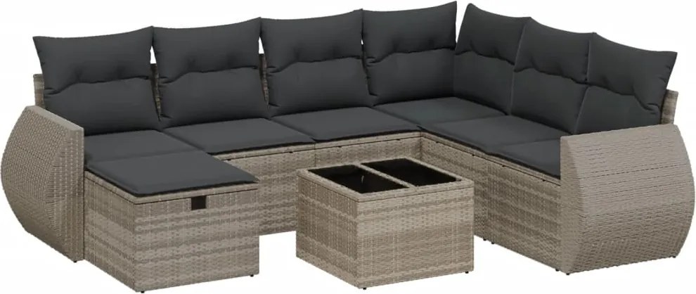 vidaXL Set mobilier de grădină cu perne, 8 piese gri deschis poliratan