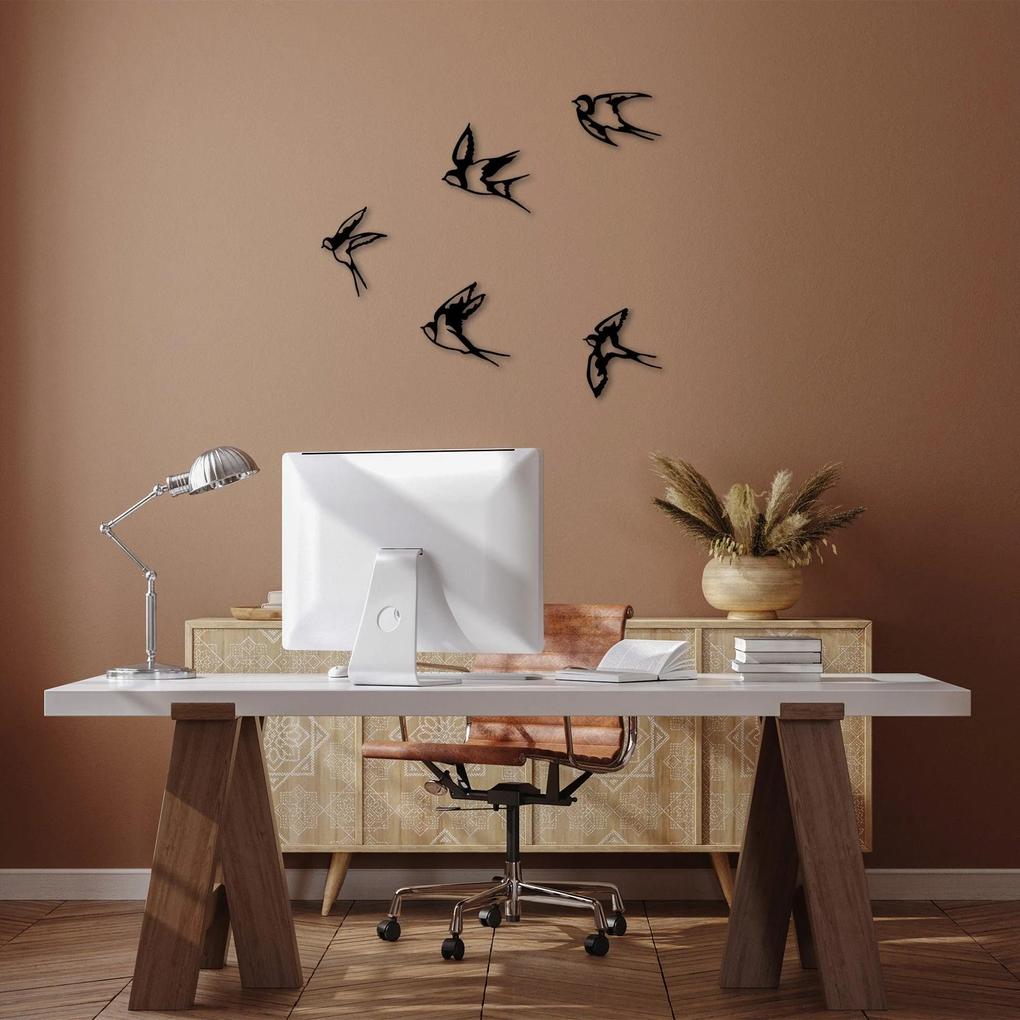 Decoratiune de perete lemn Swallows, Negru, 18x0,1x19 cm