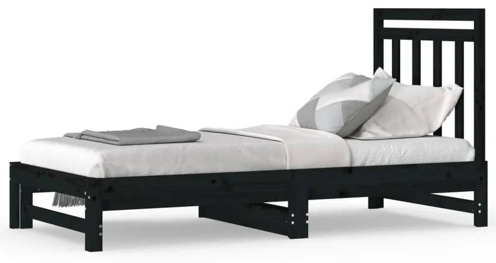 3108361 vidaXL Pat de zi extensibil, negru, 2x(90x190) cm, lemn masiv de pin