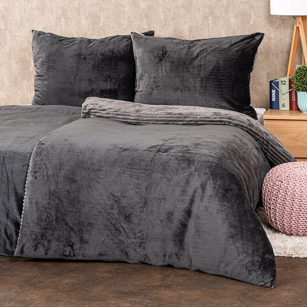 4Home Lenjerie de pat din microflanel Stripe gri, 140 x 200 cm, 70 x 90 cm